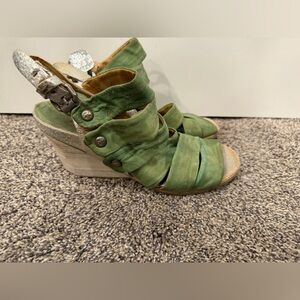 A.S 98 Green Wedge Sandals leather strappy size 37